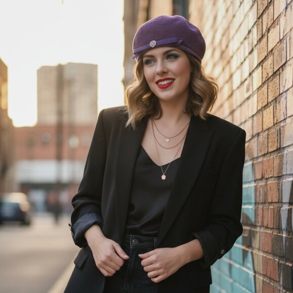 1960s Mr D French Room Lavender Fur Felt Hat | Vintage Rhinestone Pillbox - Picture 2 of 12